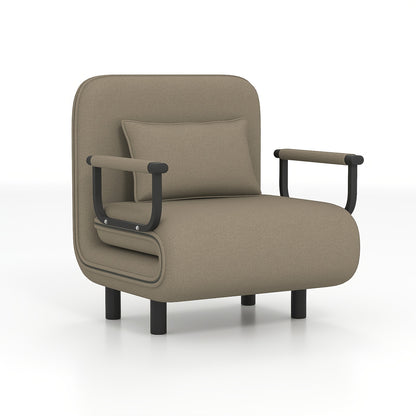 Opvouwbare Sofa Bed Stoel – Slaapstoel – Relaxstoel – Logeerstoel – Zitzak – 5-Standen Verstelbare Rugleuning – Duurzaam Metalen Frame – Comfortabel Velvet Kussen – Compact 116x65x85 cm – Khaki
