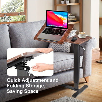 Mobiele Bedtafel – Laptoptafel – Verstelbaar Bureau – Sta Zit Werkplek – Draaibaar Laptophouder – Zwartwalnoot – Pneumatische Hoogteverstelling 80-116 cm – Ergonomisch Compact Opvouwbaar Bureau