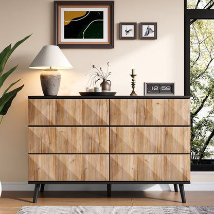 Dressoir – Opbergkast – Ladekast – Buffetkast – Kast – Modern Design – Zwart Met Natuurlijk Houtaccent – Met Lade(s) En Verhoogde Deuren – Gemakkelijk Montage – Niet-Houten Materiaal