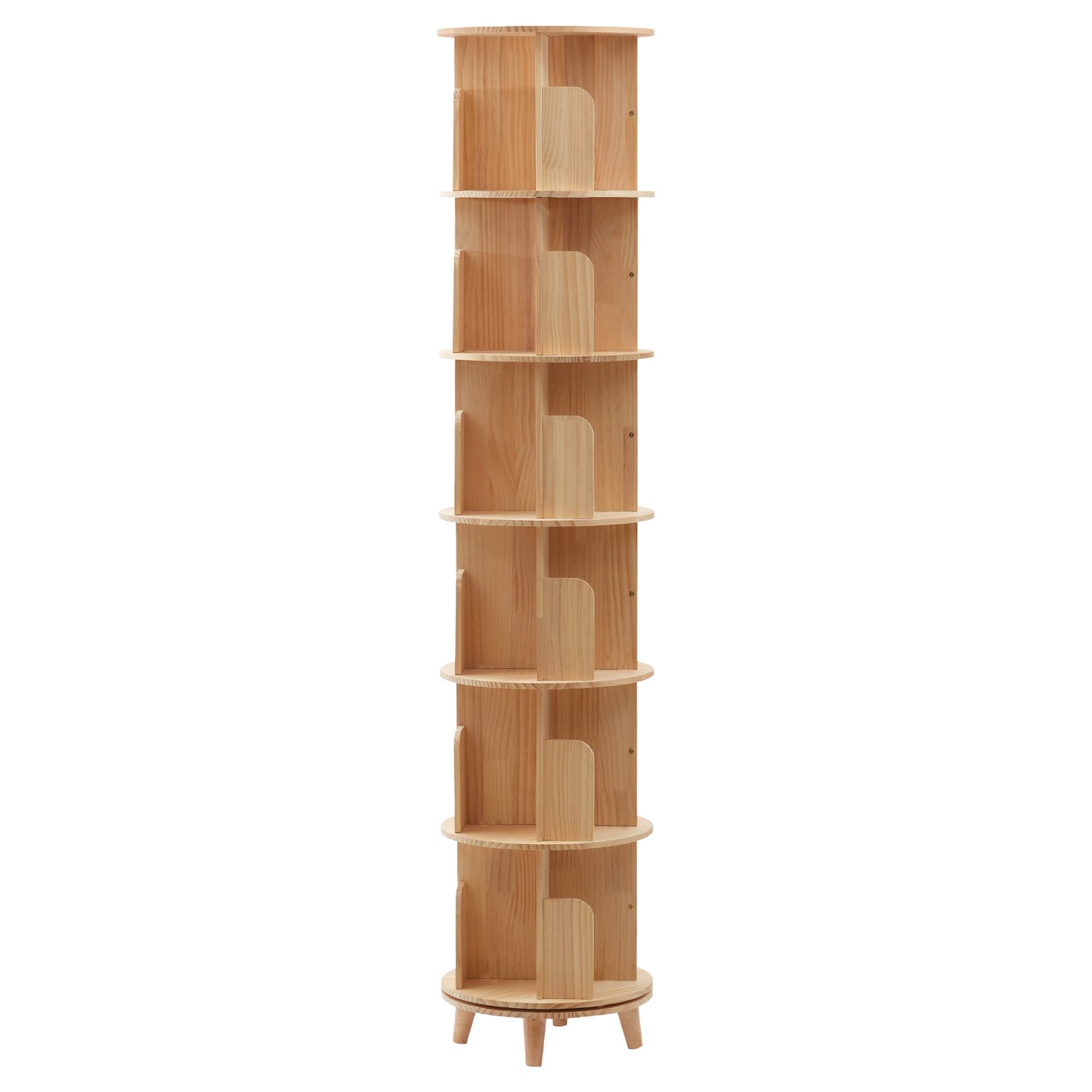 Boekenplank – Boekenrek – Boekenkast – Rotatieplank – Opbergmeubel – 6 Laags – 360° Draaibaar – Gemaakt Van Dennen- En Beukenhout – Compact Design 45 cm Diameter