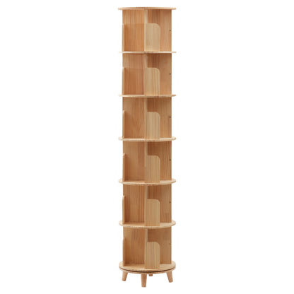 Boekenplank – Boekenrek – Boekenkast – Rotatieplank – Opbergmeubel – 6 Laags – 360° Draaibaar – Gemaakt Van Dennen- En Beukenhout – Compact Design 45 cm Diameter