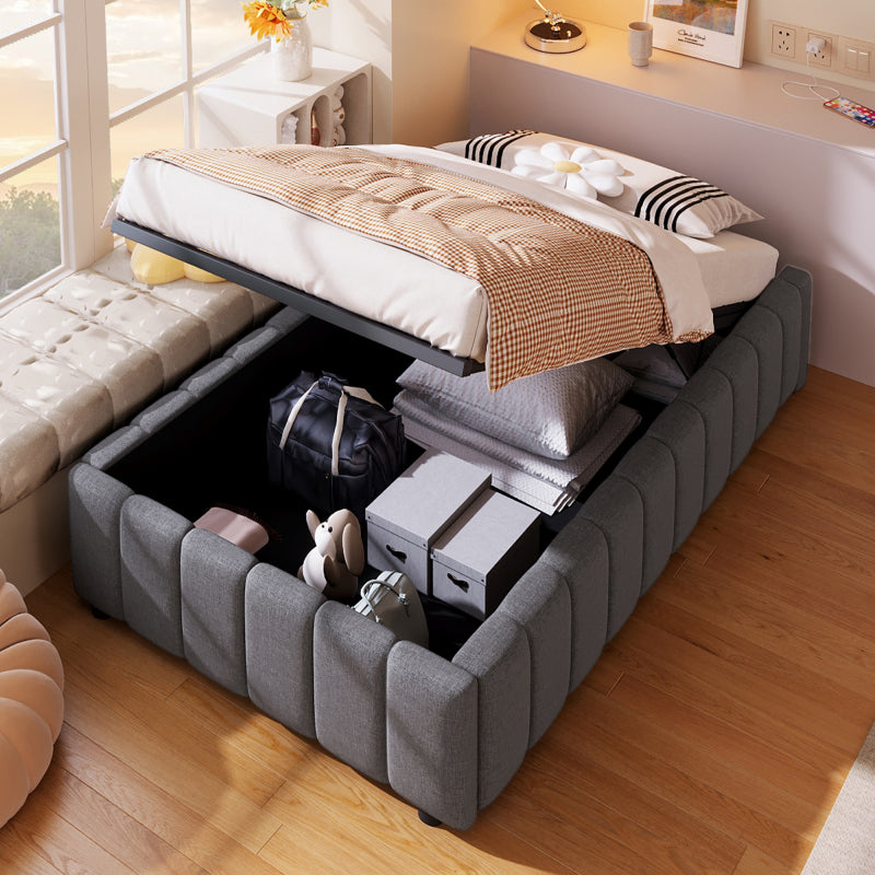 Bedkasten – Nachtkastje – Opbergkast – Bedkast – Opbergbed – Gestoffeerd Linnen – Hydraulisch Opbergsysteem – 90x200 cm – Zonder Hoofdbord