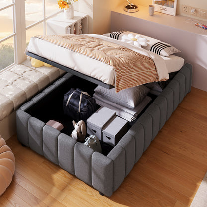 Bedkasten – Nachtkastje – Opbergkast – Bedkast – Opbergbed – Gestoffeerd Linnen – Hydraulisch Opbergsysteem – 90x200 cm – Zonder Hoofdbord