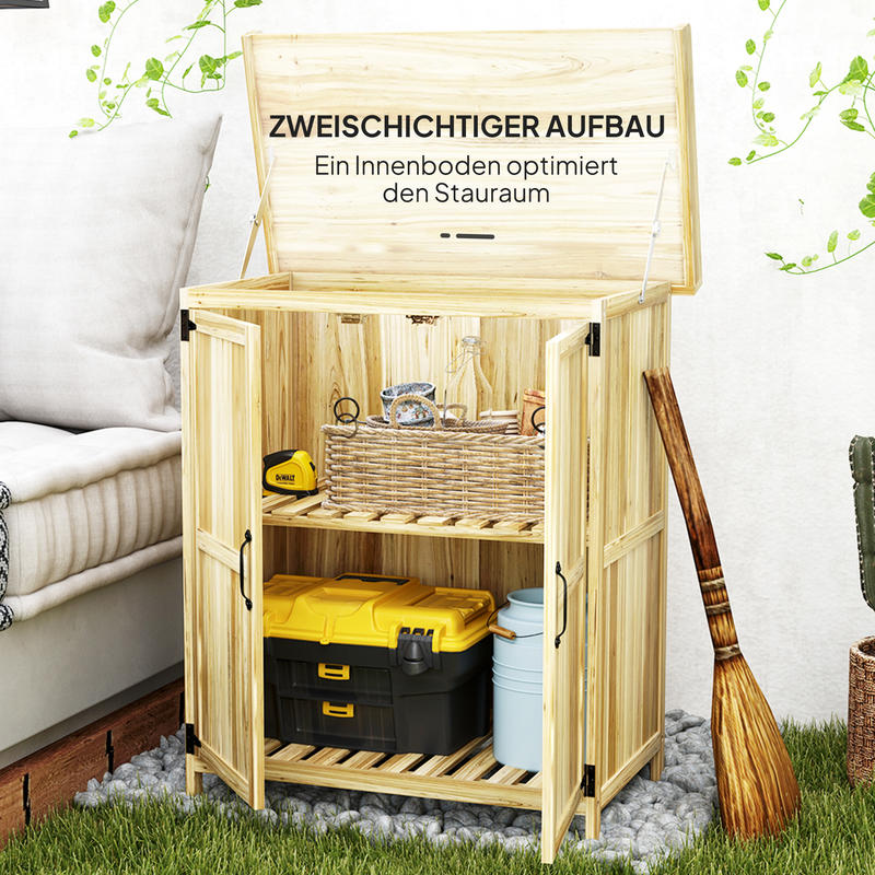 Tuinkast – Tuinkist – Tuinberging – Gereedschapskast – Opbergkast – Hout Met Roestvrijstalen Werkblad – Dubbele Deuren