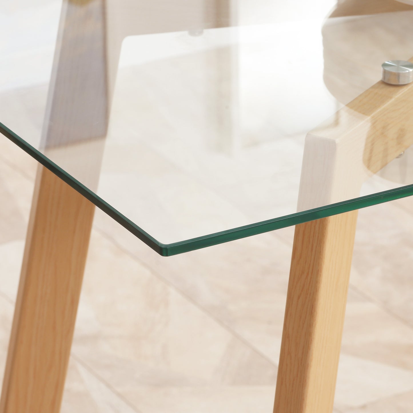 Eetkamertafel – Tafel – Eettafel – Dinertafel – Werktafel – Transparant Glasblad – Staal Frame – 120x60x76 cm – Houtlook Afwerking