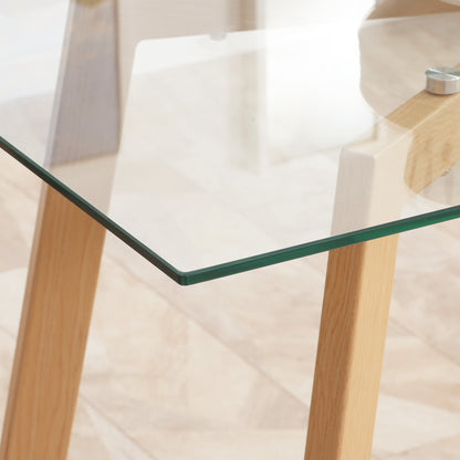 Eetkamertafel – Tafel – Eettafel – Dinertafel – Werktafel – Transparant Glasblad – Staal Frame – 120x60x76 cm – Houtlook Afwerking