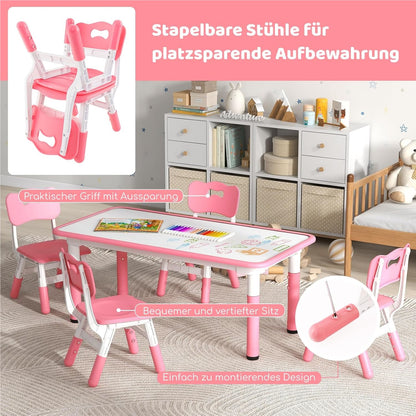 Kinder Tafel – Kindermeubelset – Speeltafel – Stoelenset – Peuter Tafel – Verstelbare Hoogte – Groot Graffiti Tafelblad – Roze