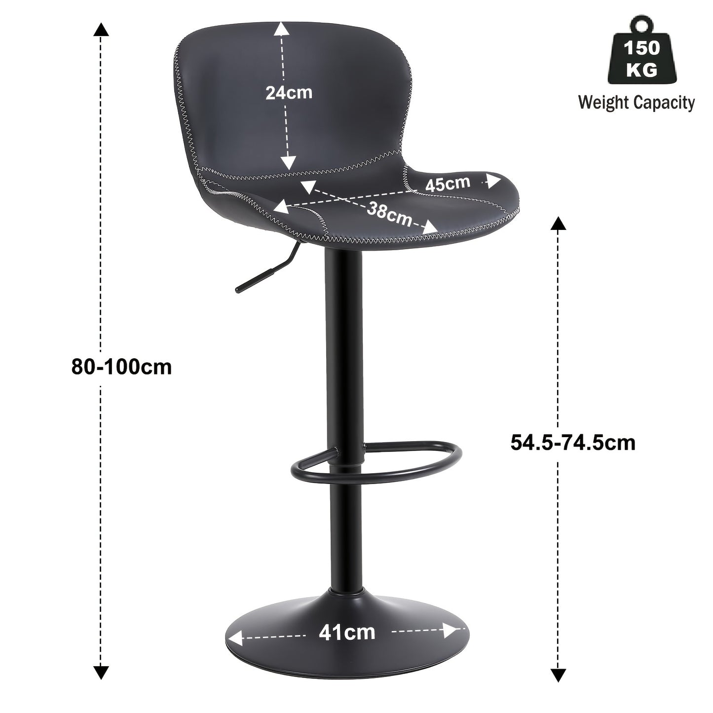 Barstoel – Barkruk – Keukenstoel – Eetkamerstoel – Barstoel Set 4 Stuks – PU Lederen Bekleding – 360° Draaibaar & Verstelbaar