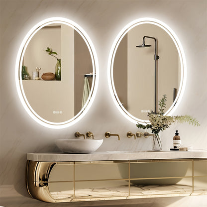 Ovale LED Badkamerspiegel – Spiegel Met Verlichting – Make-up Spiegel – Scheerspiegel – Wandspiegel – 60x80 cm – Anti-Fog Functie – Dimbare Driekleurige LED Verlichting