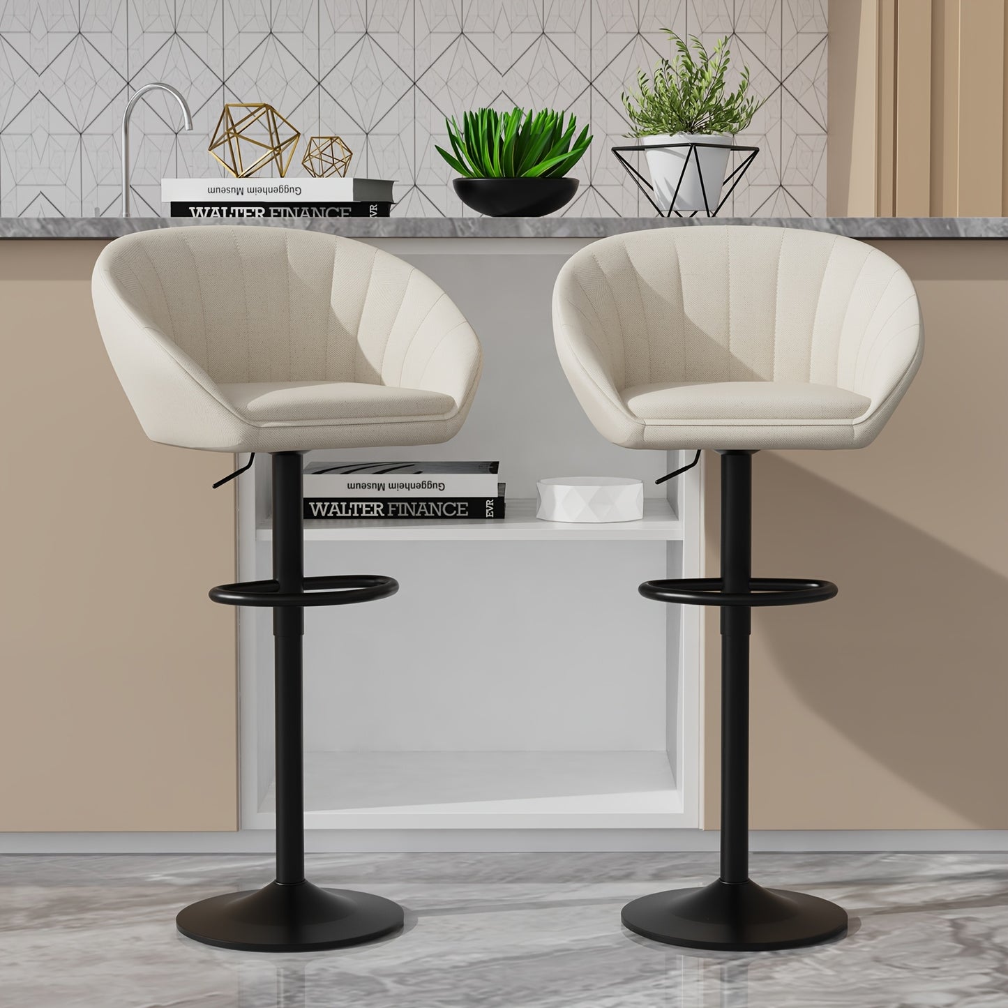 Keukenkrukken – Barkrukken – Barstoelen – Eetkamerstoelen – Krukken Set – Linnen Bekleding – Verstelbare Hoogte 80-110 cm