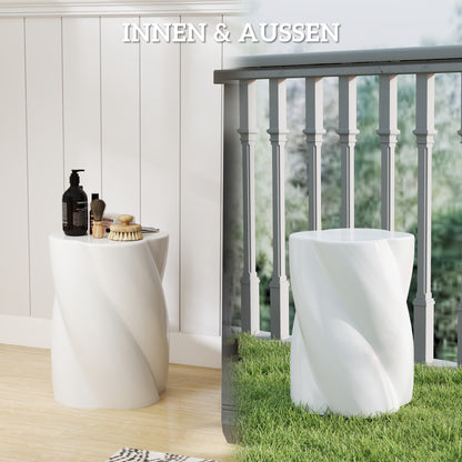 Keramische Kruk – Tuinstoel – Bijzettafel – Voetenbank – Opbergkruk – Wit – Weerbestendig Keramiek – 33x45 cm, Spiral Design, Draagvermogen 120 kg