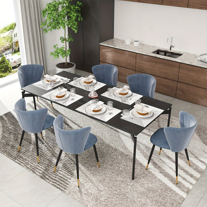 Set van 2 Ergonomische Fluwelen Eetkamerstoelen – Blauwe Stoelen met Zachte Bekleding en Metalen Poten – Grote Rugleuning, Elegant Ontwerp, Geen Montage Nodig – Perfect voor Thuis of Restaurant