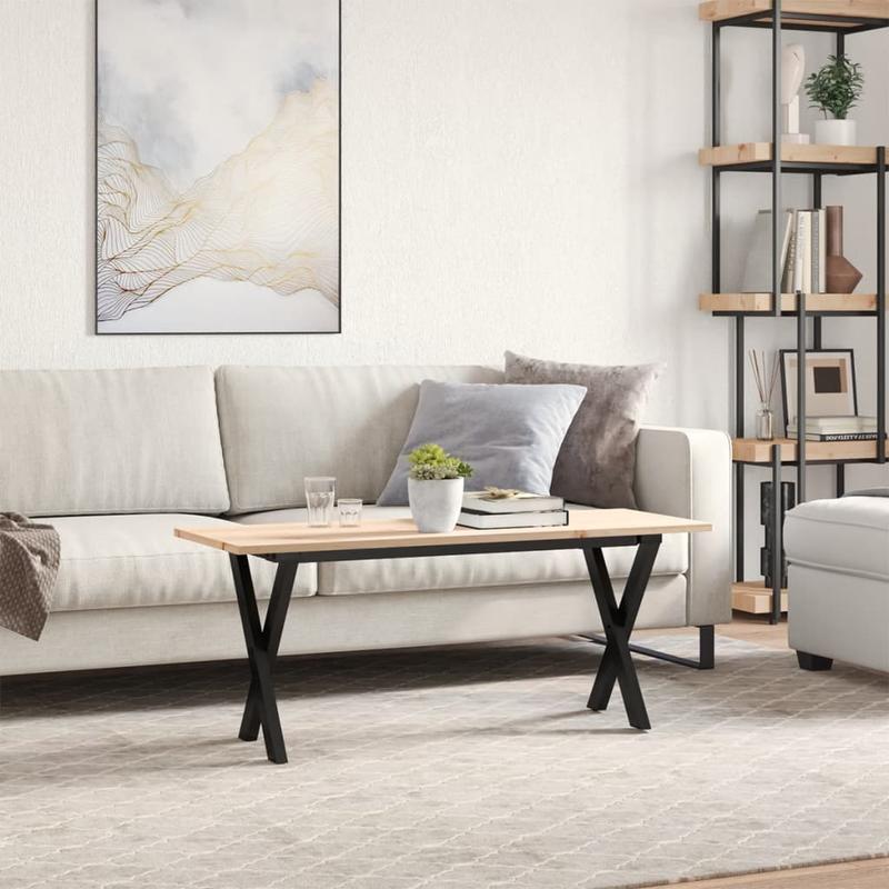Eettafel – Familietafel – Salontafel – Tafel – Dinertafel – Massief Grenenhout – Stalen X-Frame – 110x40x45 cm – Natuurlijk Design
