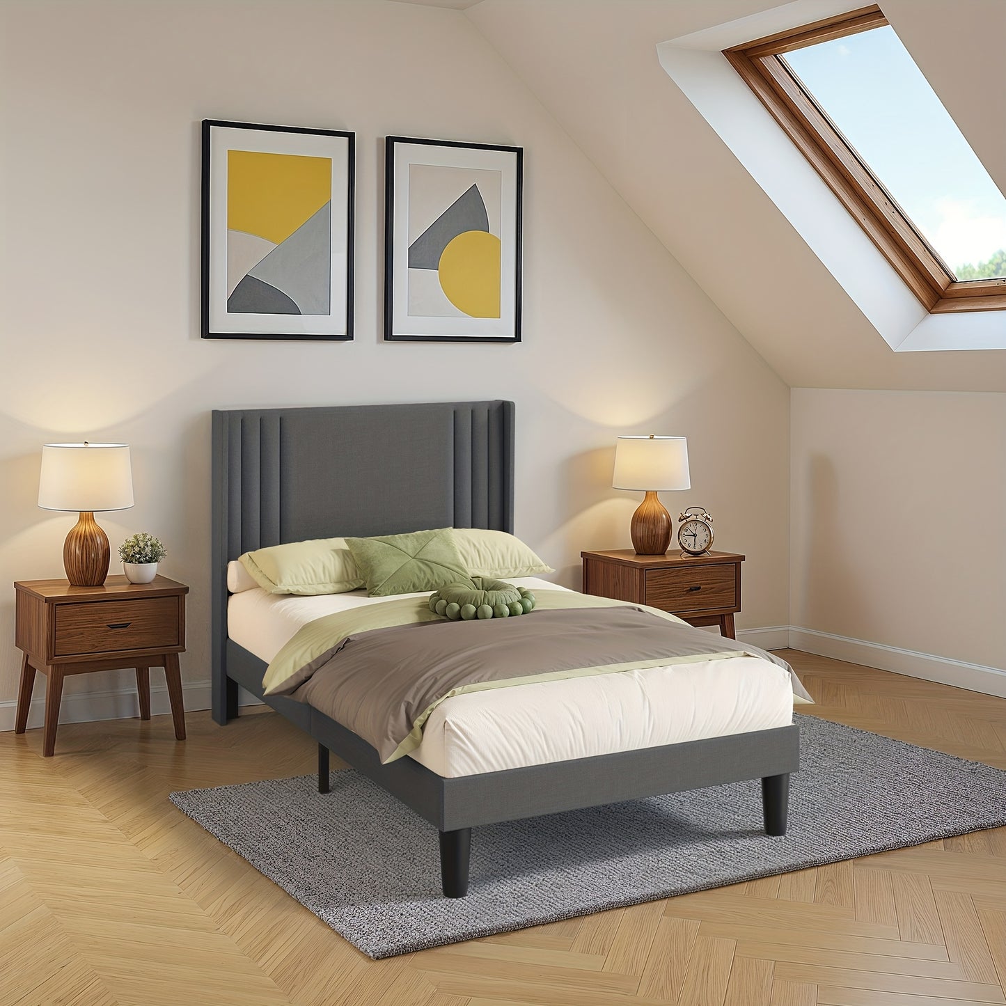 Bedframe – Ledikant – Slaapbank – Bedombouw – Slaapmeubel – Beige Soft-Pack Bekleding – 120x200 cm – Stille Strips – 20 cm Opbergruimte Onder Bed