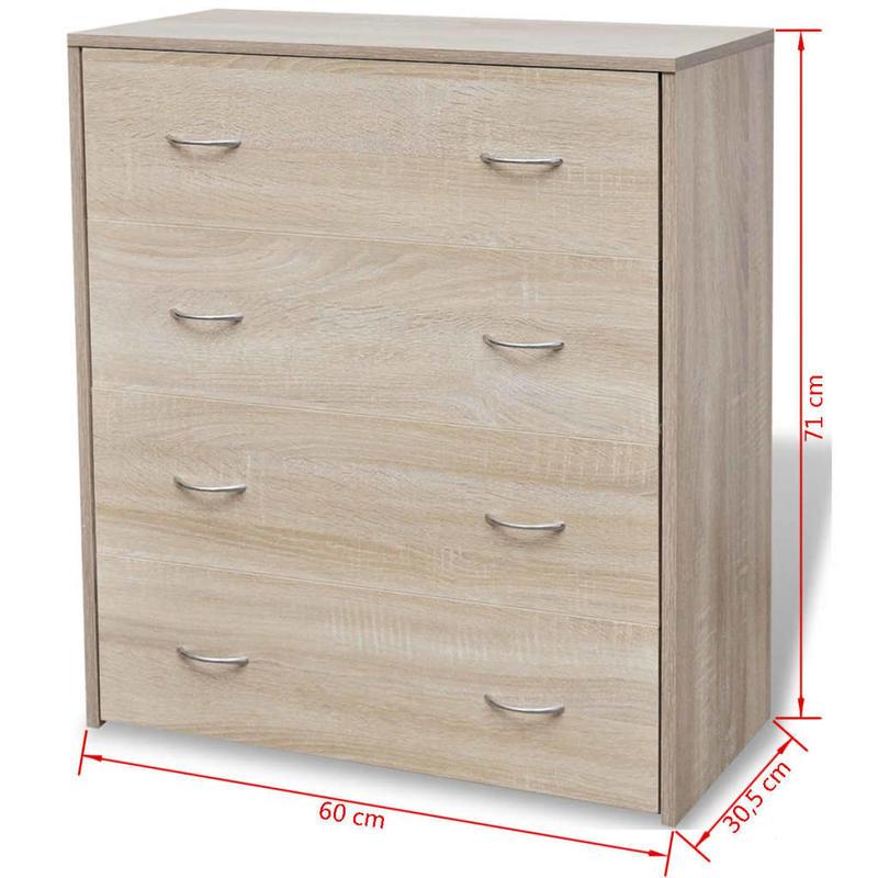 Dressoir – Kommode – Ladekast – Opbergkast – Buffetkast – 4 Lades – Compact Eikenbruin Hout – Duurzaam Hardhout & Metaal