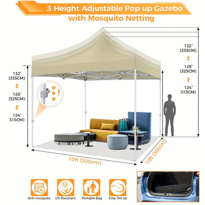 3×3m Vouwtent – Partytent – Klaptent – Paviljoen – Tent – Khaki – Muskietennet – Weerbestendig Materiaal
