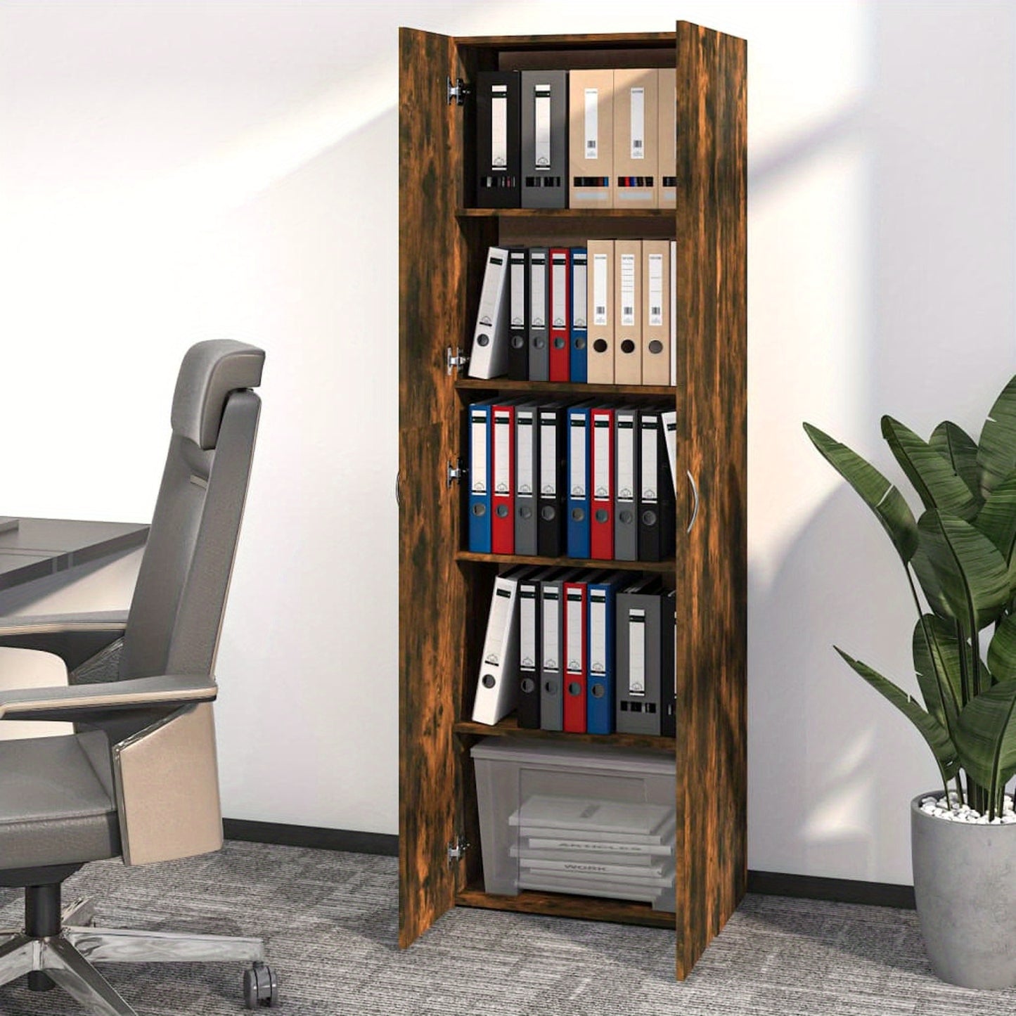 Archiefkast – Ladeblok – Dossierkast – Opbergkast – Kantoorkast – Smoked Oak – Hout – 60x32x190 cm – Multifunctioneel – Stevig