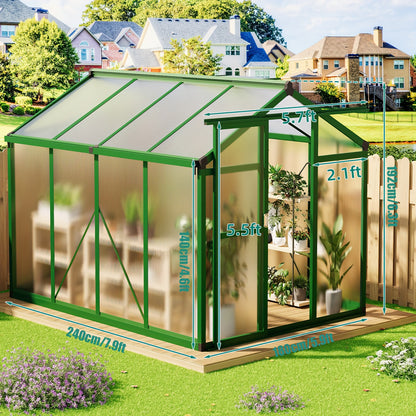 Kas – Kweekkas – Tuinkas – Plantenkas – Broeikas – Groot Aluminium Frame – Weerbestendig Polycarbonaat – Inclusief Dakventilator – 183x244 cm Walk-in Greenhouse