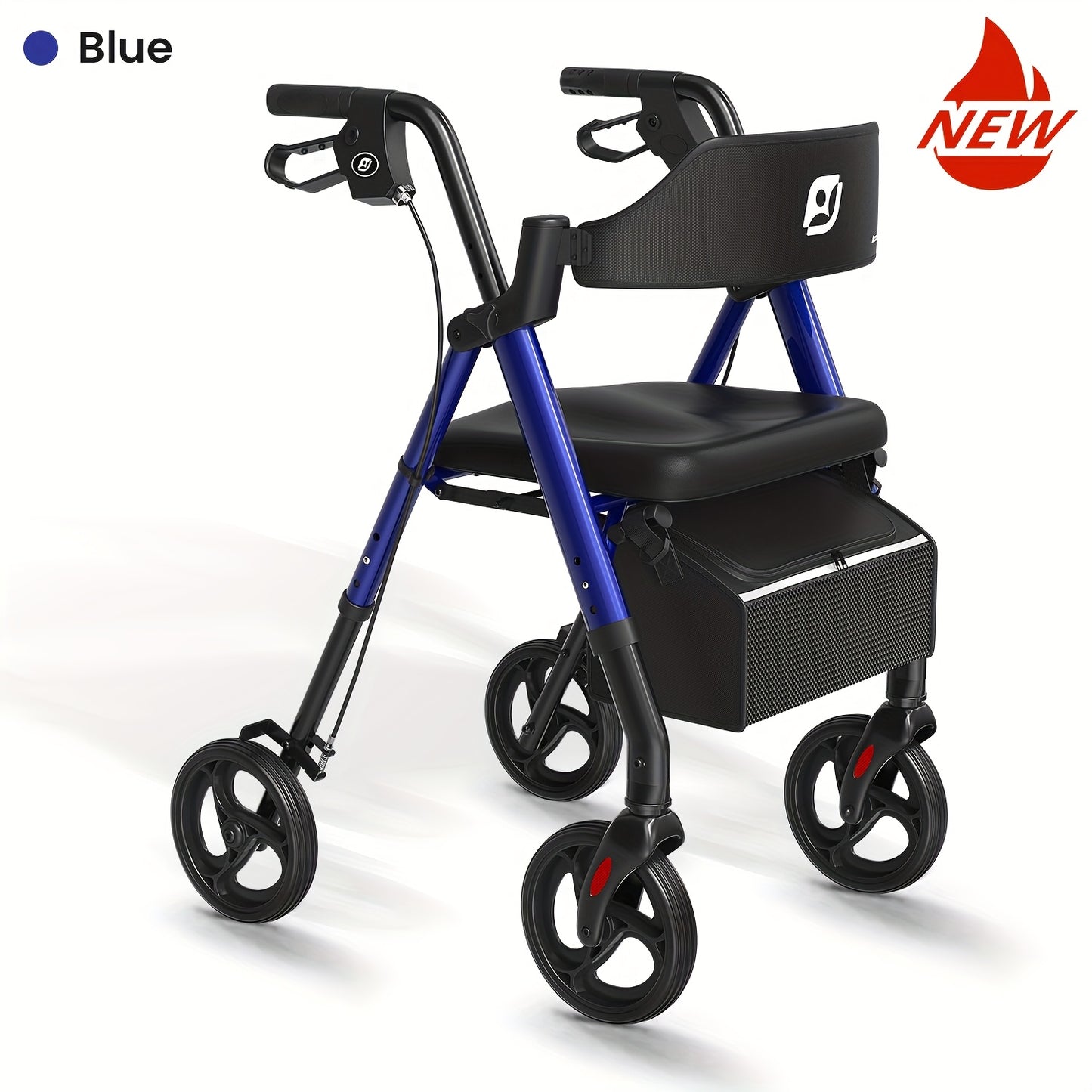 Rollator – Looprek – Wandelwagen – Rolstoel – Opvouwbare Rollator – Aluminium Frame – Grote 20,32 cm Wielen – Ergonomisch Zitje Met Rugleuning – Verstelbare Handvatten – Draagt Tot 136 kg – Blauw