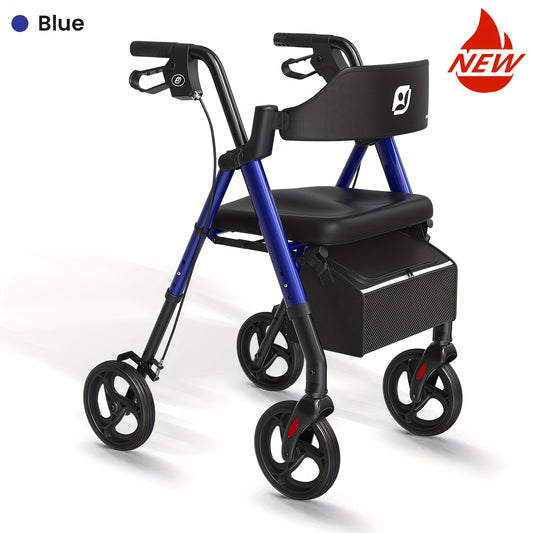 Rollator – Looprek – Wandelwagen – Rolstoel – Opvouwbare Rollator – Aluminium Frame – Grote 20,32 cm Wielen – Ergonomisch Zitje Met Rugleuning – Verstelbare Handvatten – Draagt Tot 136 kg – Blauw
