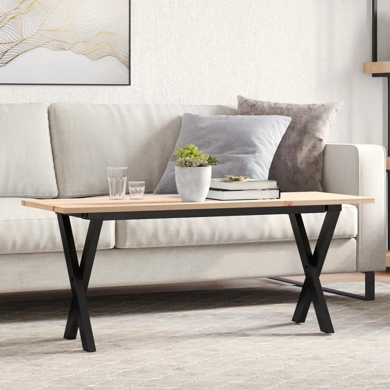 Eettafel – Familietafel – Salontafel – Tafel – Dinertafel – Massief Grenenhout – Stalen X-Frame – 110x40x45 cm – Natuurlijk Design
