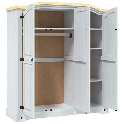 Kledingkast – Garderobekast – Opbergkast – Kleerkast – Dichte Kast – 3 Deuren – Massief Mexicaans Grenenhout – Wit – Compact & Weerbestendig