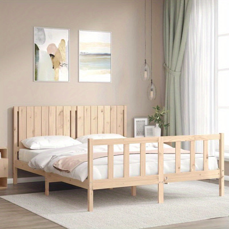 Contemporary Wooden Bed Frame 160x200cm - Solid Pine, Removable & Durable, Easy Assembly, Minimalist Design with Headboard & Footboard, Perfect for Modern Bedroom Decor, Bedroom Furniture, Sleek Headboard, Sturdy Construction