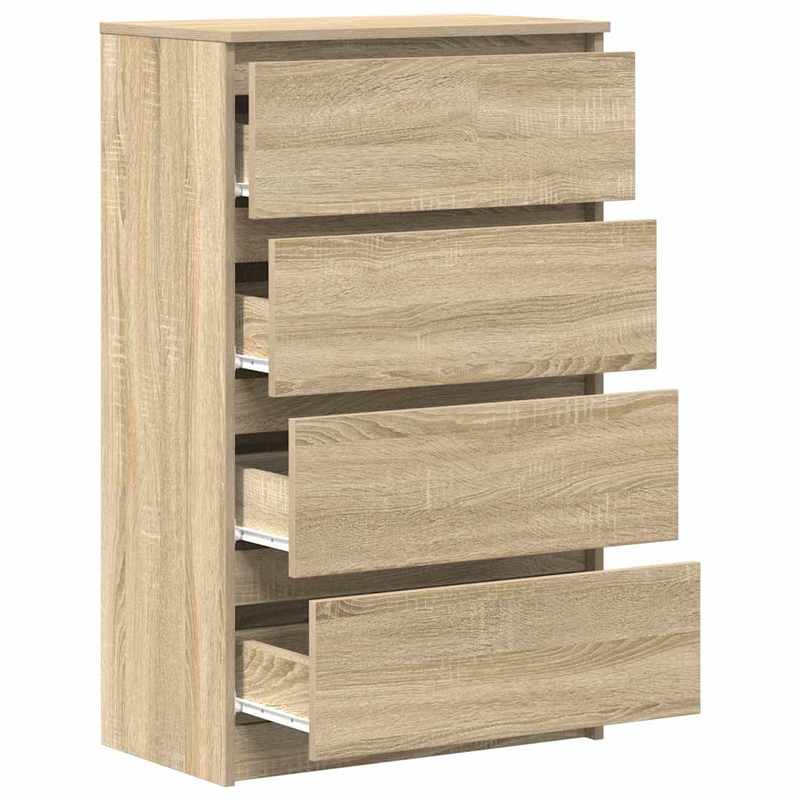 Kast – Opbergkast – Sideboard – Dressoir – Ladekast – Sonoma Oak – 4 Laden & Afsluitbare Deuren – MDF Hout 60x35x98,5 cm – Stevig & Eenvoudig Te Monteren