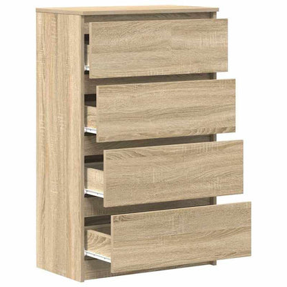 Kast – Opbergkast – Sideboard – Dressoir – Ladekast – Sonoma Oak – 4 Laden & Afsluitbare Deuren – MDF Hout 60x35x98,5 cm – Stevig & Eenvoudig Te Monteren