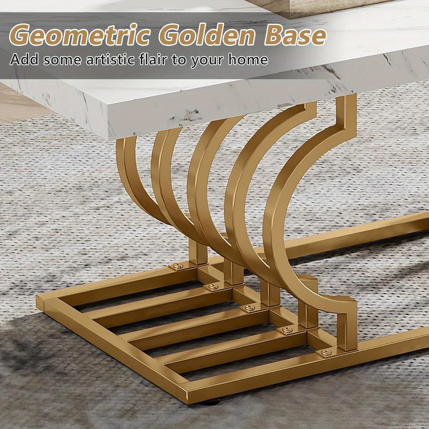 Salontafel – Koffietafel – Bijzettafel – Woonkamertafel – Lounge tafel – Wit & Gouden Design – Extra Lang 120 cm – MDF Tafelblad Met Faux Marmer Laminaat