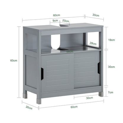 Badkameronderkast – Badkamerkast – Wastafelonderkast – Opbergkast – Kastje – Compact – MDF Met Voetjes – 60x61x30 cm – Grijs Steel