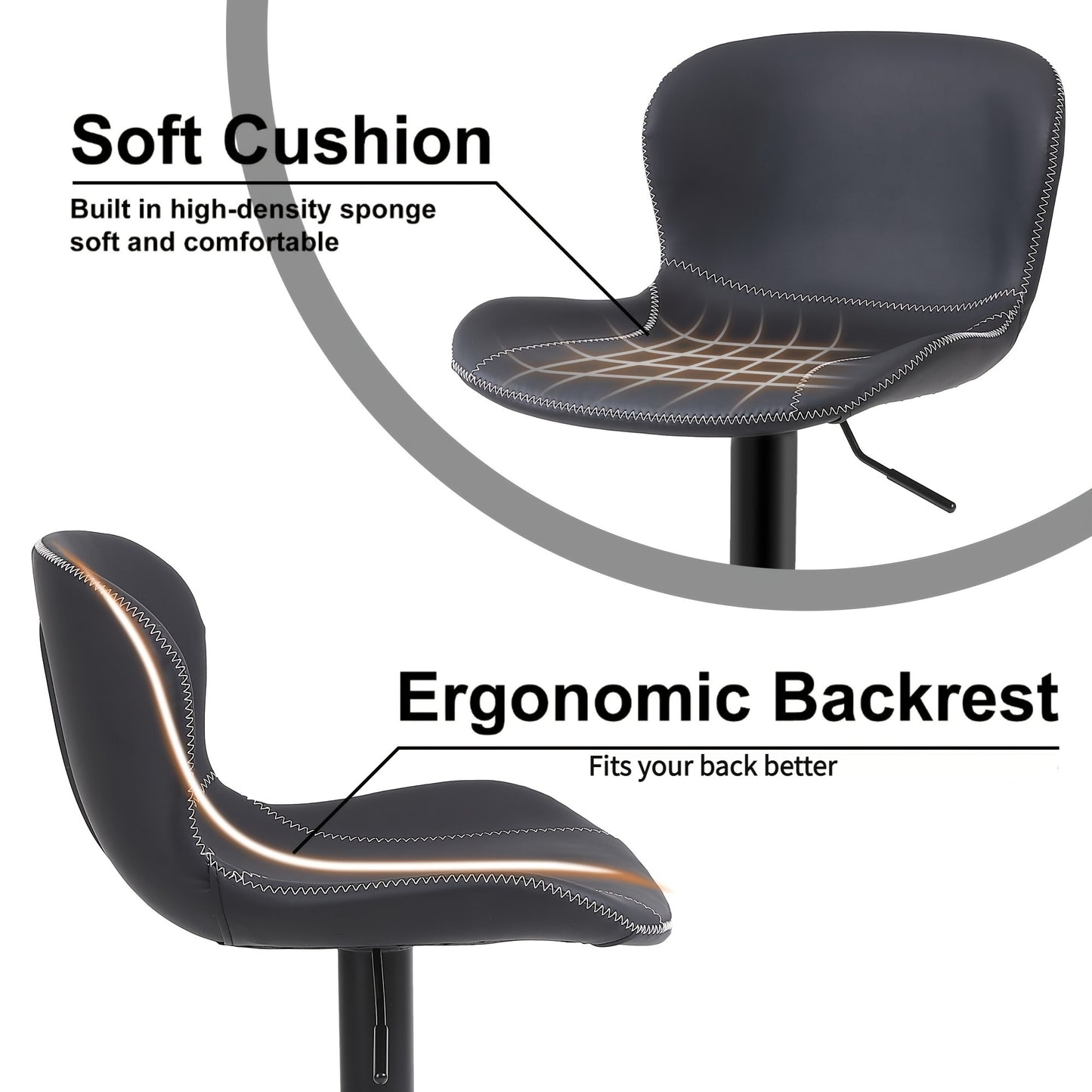 Barstoel – Barkruk – Keukenstoel – Barstoel Zonder Armleuning – Draaiende Barkruk – PU Lederen Bekleding – Verstelbare Zithoogte – Set Van 3 Stuks Zwart