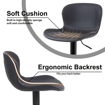 Barstoel – Barkruk – Keukenstoel – Barstoel Zonder Armleuning – Draaiende Barkruk – PU Lederen Bekleding – Verstelbare Zithoogte – Set Van 3 Stuks Zwart
