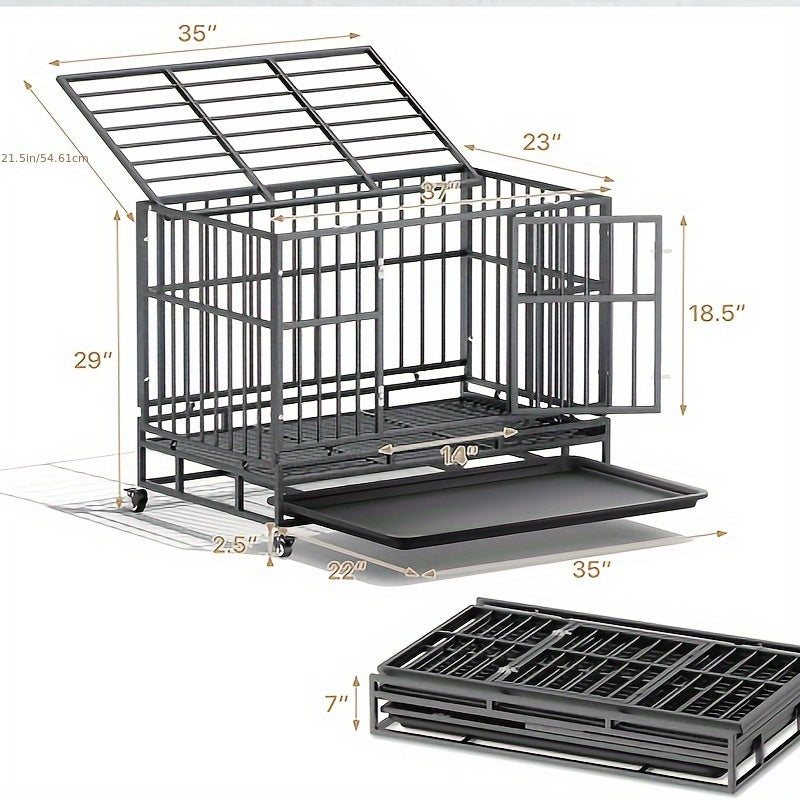 Hondenbench – Hondenkooi – Hondenren – Hondenhok – Hondenverblijf – 93,98 cm – Stevig Metalen Frame – 360° Draaibare Vergrendelbare Wieltjes