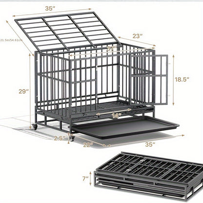 Hondenbench – Hondenkooi – Hondenren – Hondenhok – Hondenverblijf – 93,98 cm – Stevig Metalen Frame – 360° Draaibare Vergrendelbare Wieltjes