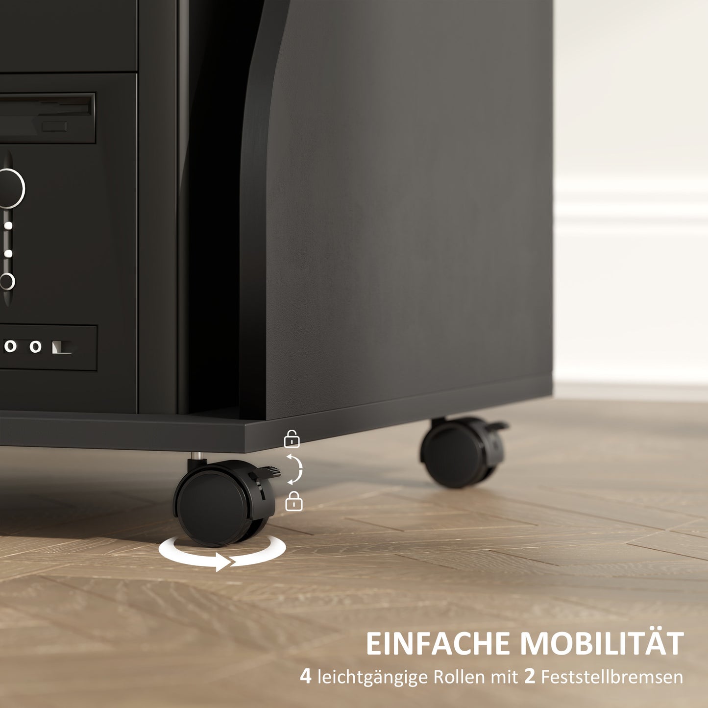 Computerbureau – Bureau Met Wieltjes – Mobiel Bureau – Werktafel – Laptoptafel – Zwart – Compact Formaat 80x48x75 cm – Ingebouwde Opbergruimte