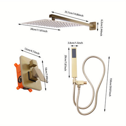 TOOL1SHOOO Luxury Brass Golden Shower System Rainfall Showerhead Handheld Showerhead Suitable for Hotels, Home Gyms, Bathroom Renovations, Bathroom Accessories, Shower Heads for Bathrooms, Shower Head And Hose Set, Bathroom S