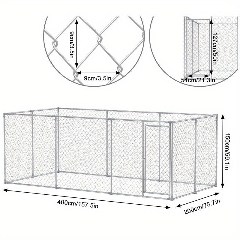 Buitenren Grote Hond – Hondenren – Hondenhok – Buitenkennel – Hondenbench – 400x200x150 cm – Verzinkt Staal – Afsluitbare Deur