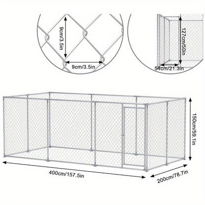 Buitenren Grote Hond – Hondenren – Hondenhok – Buitenkennel – Hondenbench – 400x200x150 cm – Verzinkt Staal – Afsluitbare Deur