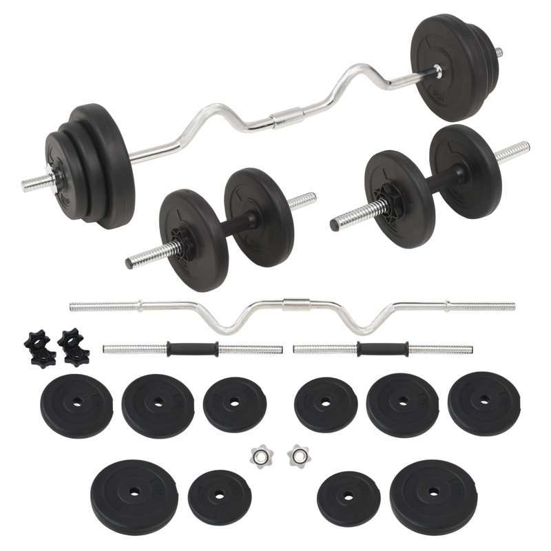 Langhantel- und Kurzhantel-Set 30kg – Halterstange – Gewichtsscheiben – Hantelscheiben – Kurz-Hantelstange – Robuste Verarbeitung – Vielseitiges Fitnesszubehör