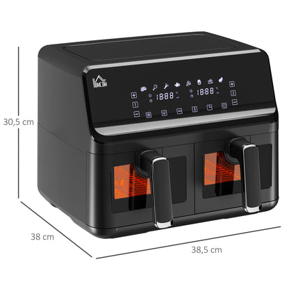 Heteluchtfriteuse – Airfryer – Friteuse – Luchtfriteuse – Dubbele Mand – 2x4L Manden – 8 Programma’s – Timer en Licht – Zwart – Compact formaat