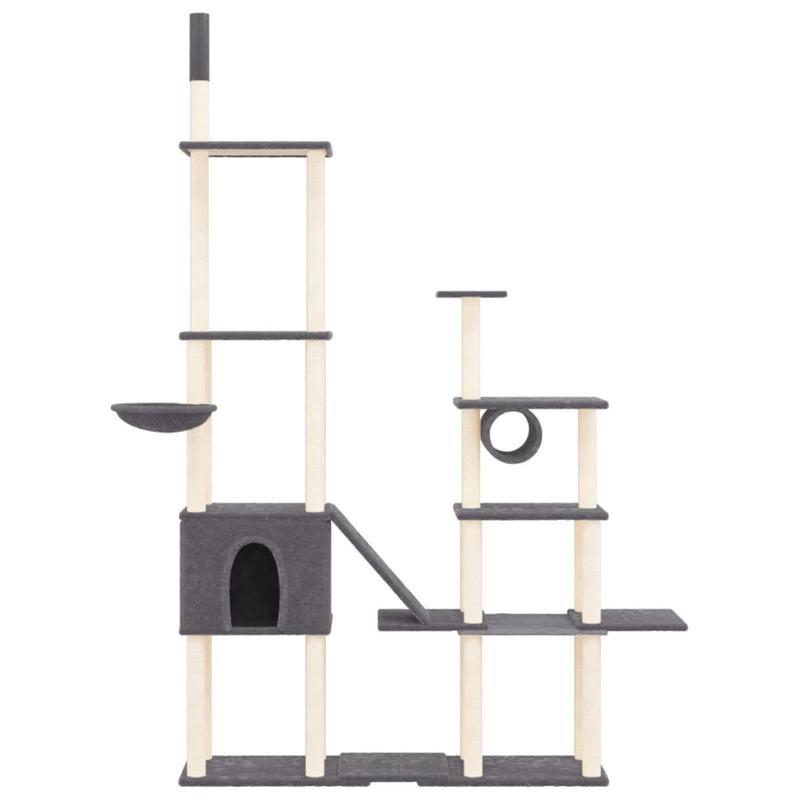 Krabpaal – Kattenklimrek – Krabplank – Krabtoon – Kattenmeubel – Donkergrijs – 279 cm Hoog – Houten Constructie Met Sisal