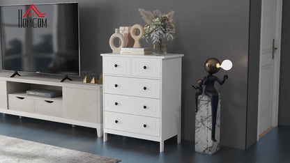 Ladekast – Commode – Opbergkast – Kast – Kastje – 5 Laden – Wit – Compact Formaat 74x40x91 cm – Metaalgrepen