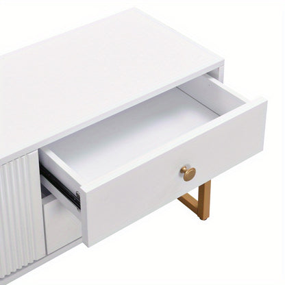 TV-meubel – TV-kast – Tv-meubelkast – Tv-meubel met lades – Opbergmeubel – Wit MDF – Gouden Handgrepen – Laag Paneel – 177,8 cm Breed