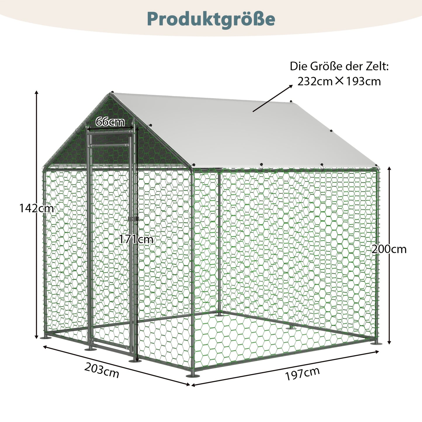 Kippenhok – Kippenren – Buitenren – Dierenren – Pluimveeverblijf – 2x2 Meter – Gegalvaniseerd Stalen Frame – Waterdichte PE Hoes