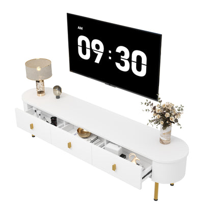 TV Meubel – Tv Kast – Lowboard – Dressoir – Media Meubel – Modern Design – Gouden Handgrepen – Gebogen Hoeken