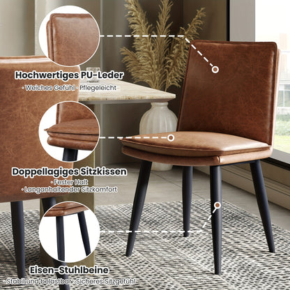 Eetkamerstoel – Stoel – Stoelset – Zitstoel – Cafestoel – Set Van 2 Grijze PU Stoelen – Dubbele Laag Kussen – Metaal Frame