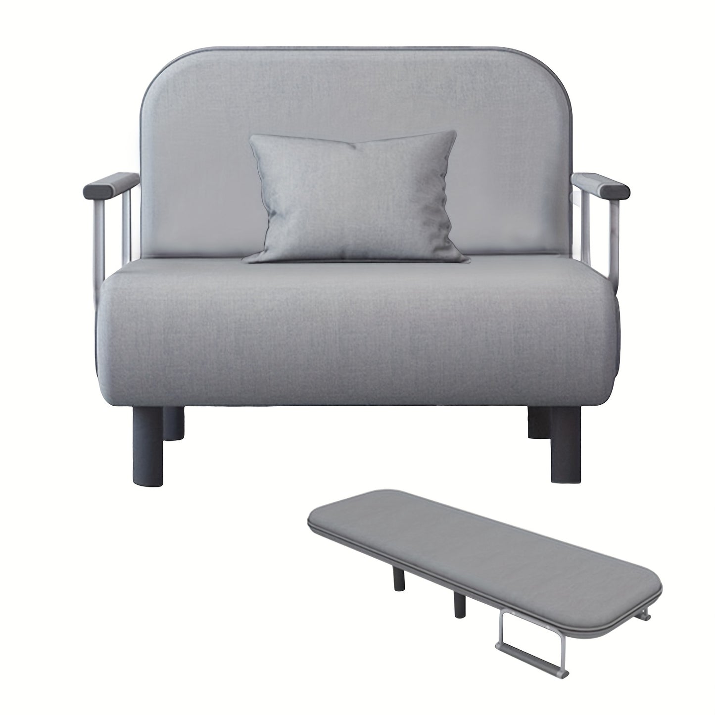 Slaapbank – Sofa Bed – Bedbank – Slaapbankje – Loungebank – 2-in-1 Vouwbaar – Verstelbare Rugleuning – Grijs Stoffen Bekleding – Metalen Frame