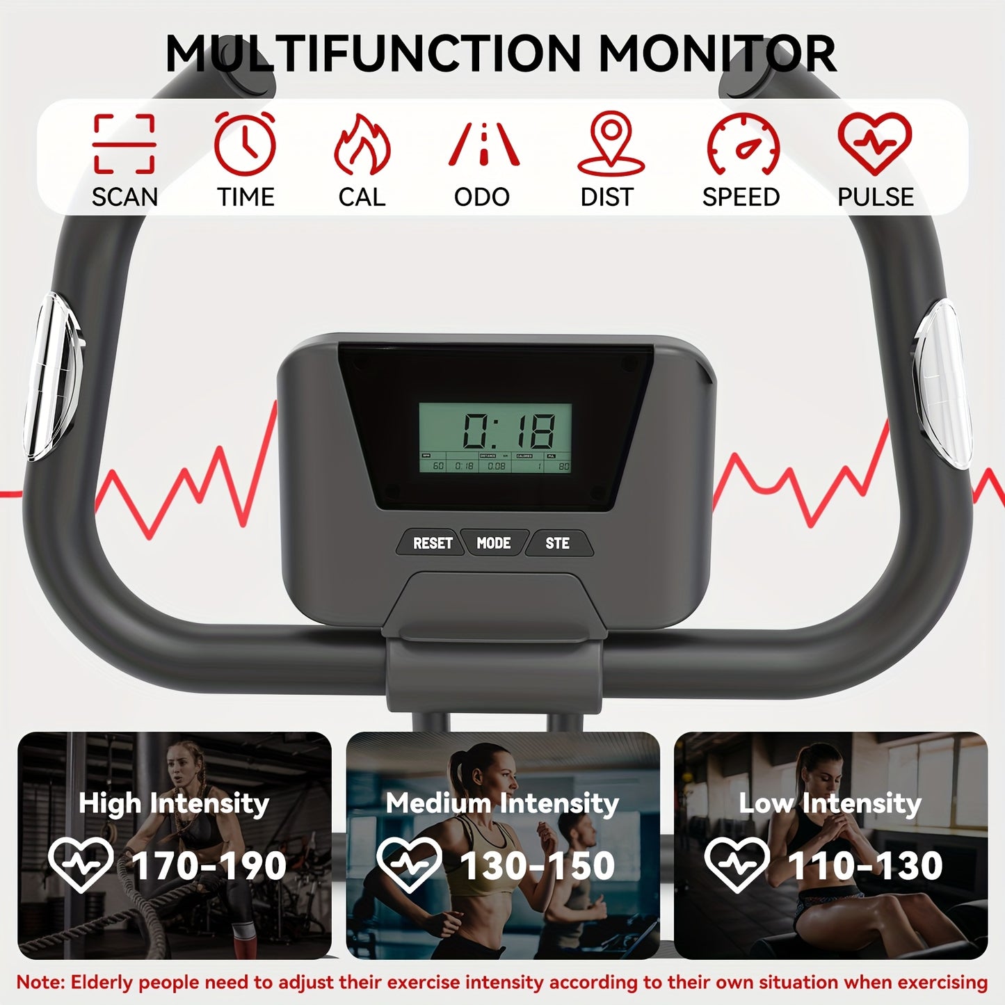 Foldable Magnetic Exercise Bike With 8-Level Adjustable Resistance Multi-Function LCD Display (Time Speed Distance Calories Heart Rate) Quick-Release Seat Adjustment Durable Comfortable PU Cushion Silent Home Fitness Bike Max