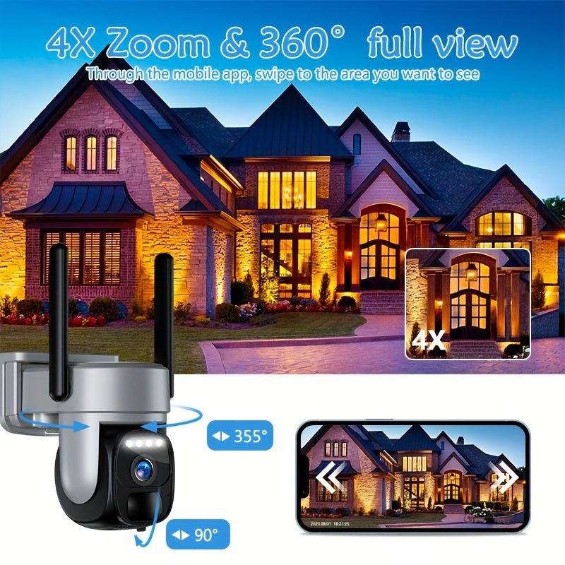 Draadloze Beveiligingscamera – Wifi-Vrije Camera – Buitencamera – Bewegingssensor – 360° Zicht – 8000 mAh Batterij – 1296p HD Nachtvisie